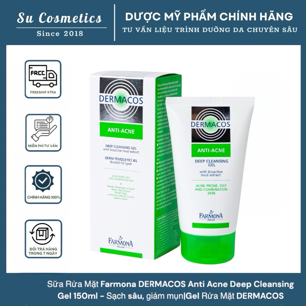 Sữa Rửa Mặt Farmona DERMACOS Anti Acne Deep Cleansing Gel 150ml - Sạch sâu, giảm mụn | Gel Rửa Mặt D