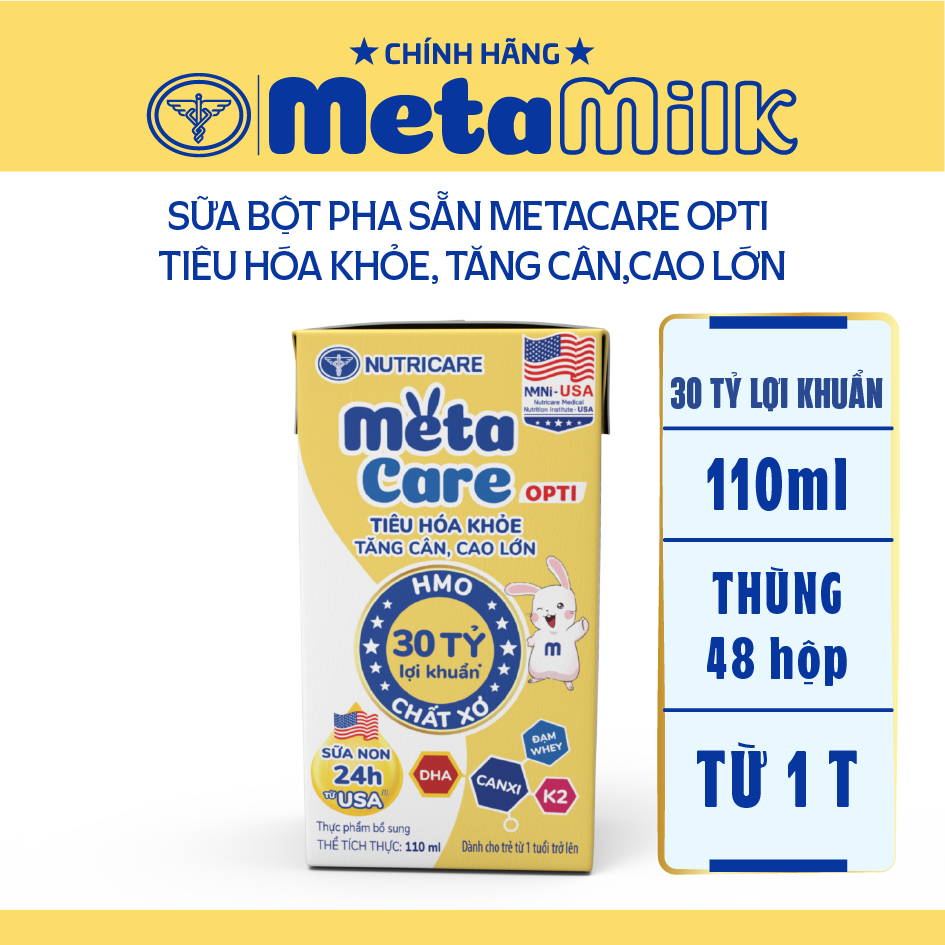 Thùng sữa pha sẵn Metacare Opti Nutricare 110ml tiêu hóa khỏe, tăng cân, cao lớn (110 x 48 hộp)