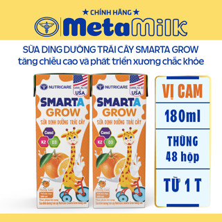 Thùng sữa trái cây Smarta Grow Nutricare Hương Cam dinh dưỡng cho trẻ thấp còi (48 hộp)
