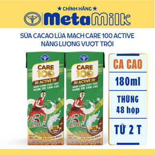 Thùng sữa cacao lúa mạch Care100 Active 180 Nutricare giúp trẻ phát triển chiều cao (180ml x 48 hộp)