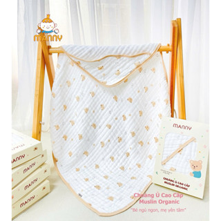 Ủ Choàng Muslin 6 Lớp Organic Manny – Chăn Ủ Mềm Mại, Thoáng Mat, Thấm Hút Mồ Hôi Cho Bé Size 80x80cm