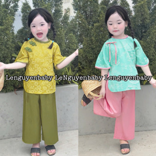  Bộ bà ba Nhã Chi chất vải gấm mềm mát size 7kg - 35kg  Bộ quần áo bé gái 