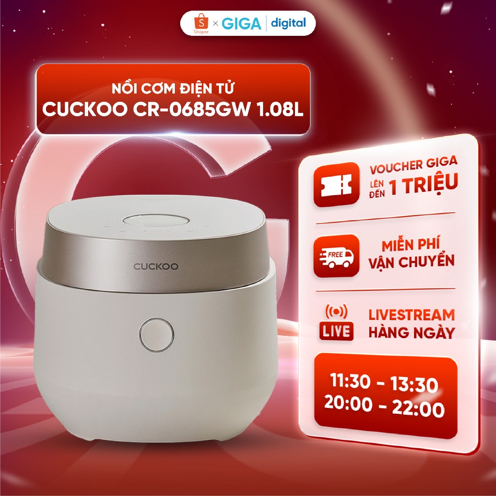 Nồi cơm điện tử Cuckoo CR-0685GW 1.08L - Công suất 630W - Điều khiển cảm ứng - Nấu cơm, cháo, gạo lứ