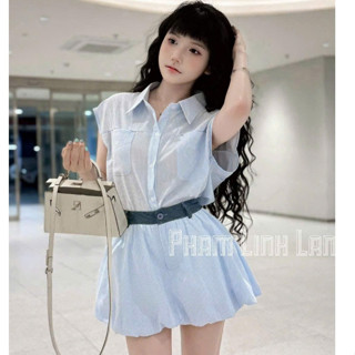 set áo sơ mi chân váy,set đồ nữ sang chảnh,bộ sơ mi chân váy bồng 2 màu xịn sò hot trend cute ID65