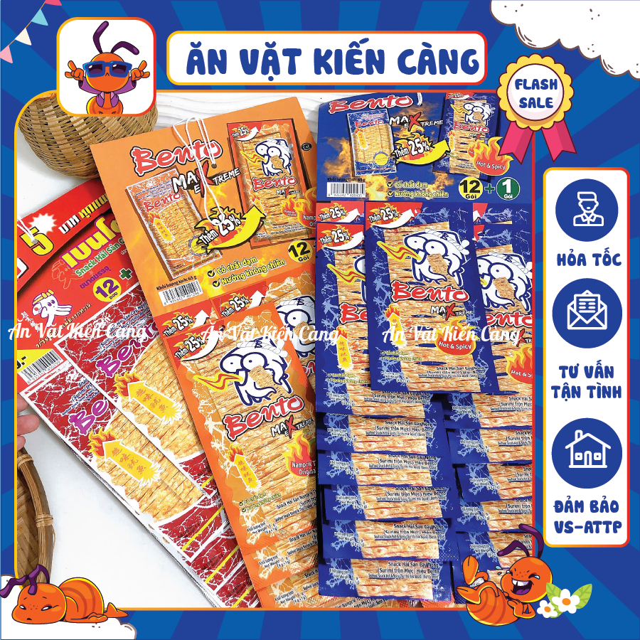 [Dây 13 gói] Mực Bento Gói 4g Snack Mực Bento Thái Lan Đủ 3 Vị Mực Bento Siêu Cay, Đồ ăn Vặt