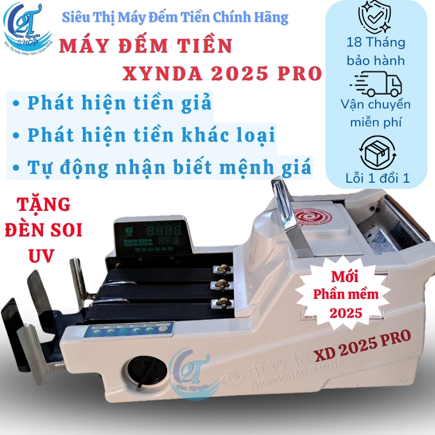 Máy đếm tiền giá rẻ phát hiện tiền giả, phân loại mệnh giá XD 2025 Pro,đếm số tờ, tặng đèn soi uv