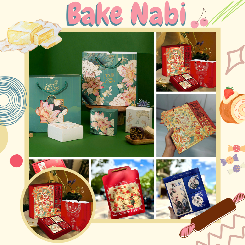 BỘ HỘP TRUNG THU DÒNG GIÁ RẺ ĐỰNG 4 BÁNH 150GR-250GR -Sen phú quý, hồng hoa đỏ, hồng hoa xanh, hoa v