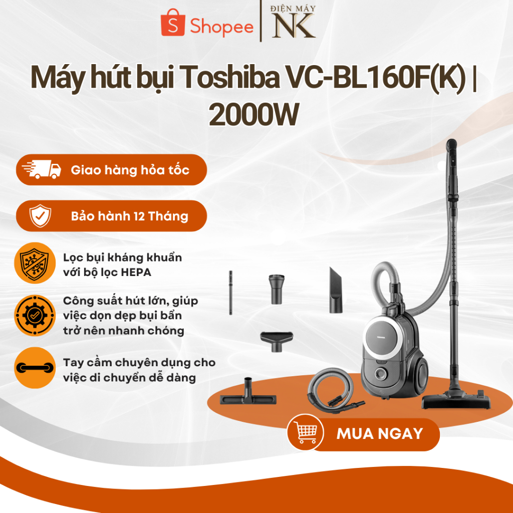 Máy hút bụi Toshiba VC-BL160F(K) Đen | VC-BL160F(R) Đỏ - Công suất 2000W - Bộ lộ HEPA - BH 12 Tháng