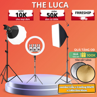  Combo đèn livestream chuyên nghiệp Đèn livestream rl45cm đèn softbox vuông 50x70 chân linco ,đèn cầu bedio  2m8 