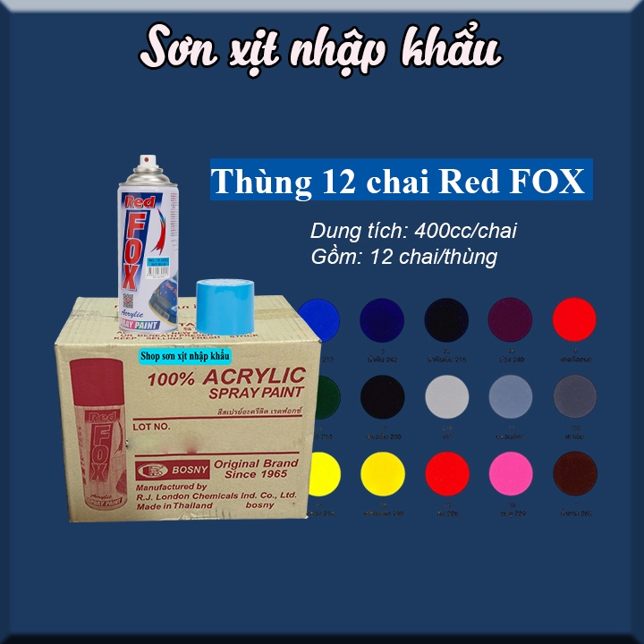 Combo thùng Sơn Red Fox Thái Lan – 12 chai 400cc - Hàng chính hãng