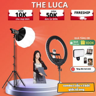 Combo đèn livestream 1 đèn softbox cầu và 1 đèn livestream RL18 trợ sáng quay video chụp hình makeup chuyên nghiệp