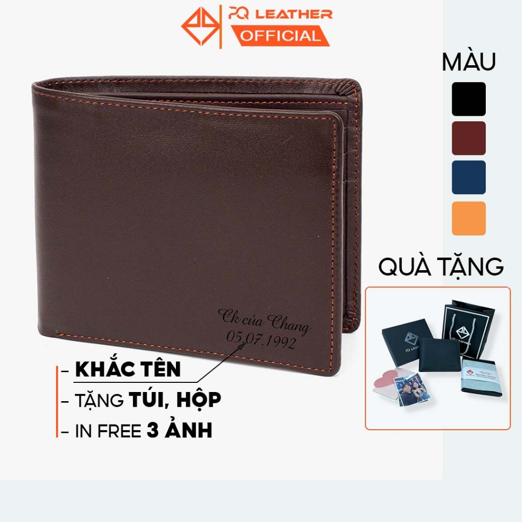 Ví nam khắc tên theo yêu cầu da bò nappa cao cấp PQ Leather PV26 da thật, full hộp túi làm quà tặng.