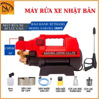 Máy rửa xe mini cho gia đình Sakura 3800w máy vuông CÓ chỉnh áp xịt rữa điều hòa sân vườn