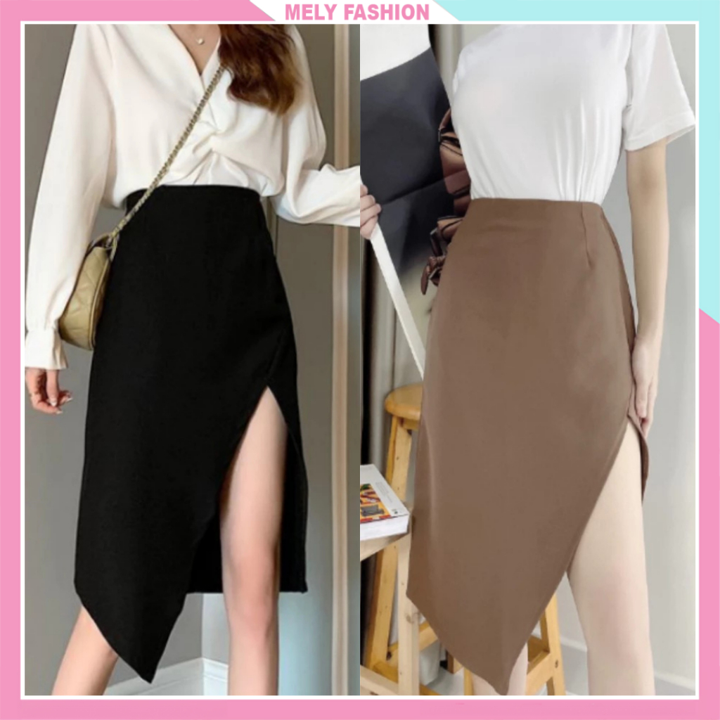 Chân váy dài Midi Mely Fashion xẻ tà cạp cao tôn dáng che khuyết điểm dễ phối đồ vạt chéo có bigsize