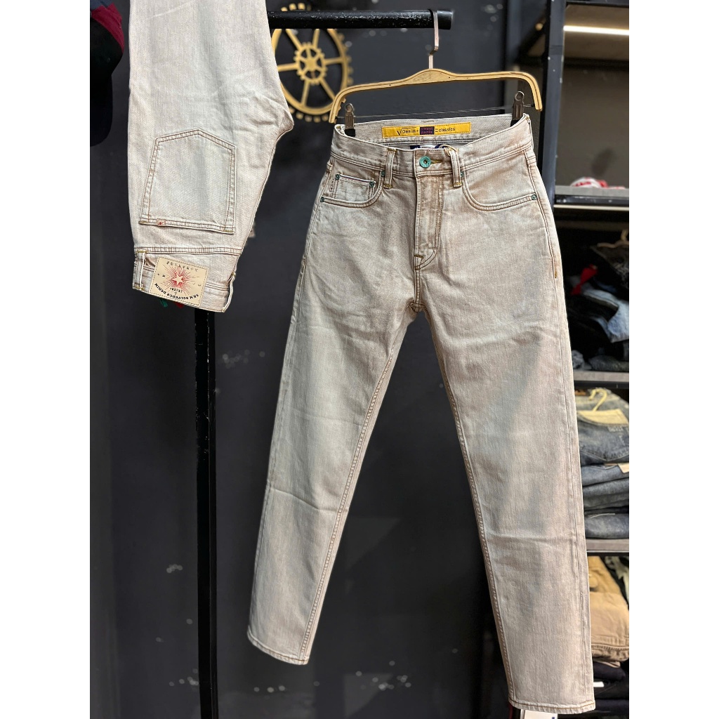 [K3 STORE VN]Quần Jean Denim Guangzhou Nam Dài Màu Nâu Kem Retro Was Đất Đỏ 5KM Selvedge Denim J3916