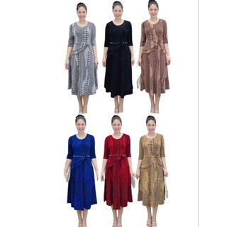 Đầm dự tiệc trung niên sang trọng dáng xòe vải nhũ kim sa giấu bụng gọn dáng,Đầm trung niên dự tiệc vạt dài che bụng