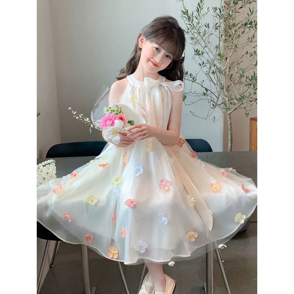  Đầm thiết kế bé gái đính hoa thủ công váy công chúa bé gái đầm đi tiệc sinh nhật bé gái size đại 