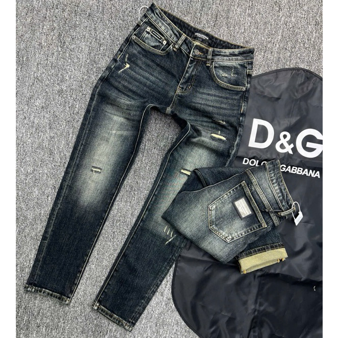 Quần Bò Nam Đờ Gờ Xước Ống Quần jean bò nam đờ gờ xanh trơn in hoạ tiết logo túi sau basic cao cấp