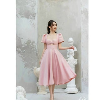 Đầm nữ thời trang mặc đi tiệc chất tapta cổ vuông tay ngắn có mút váy maxi xoè đi tiệc sang chảnh