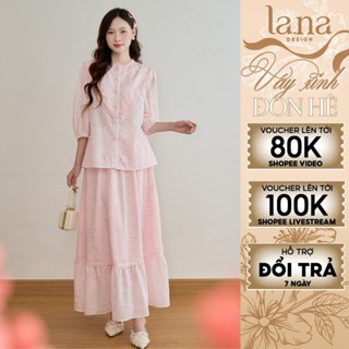 Set váy TỊNH THỜI thiết kế LA.NA DESIGN chất liệu thô boi thêu họa tiết 3D phối chân váy xòe - SV199
