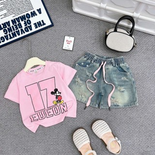 Sét Jean 17, Quần Jean Bé gái, Áo Thun Bé Gái, Quần Bò Jean Cộc Mềm, Áo Cộc Tay Chất Cotton Mềm Mịn Cho Bé Từ 8-35kg