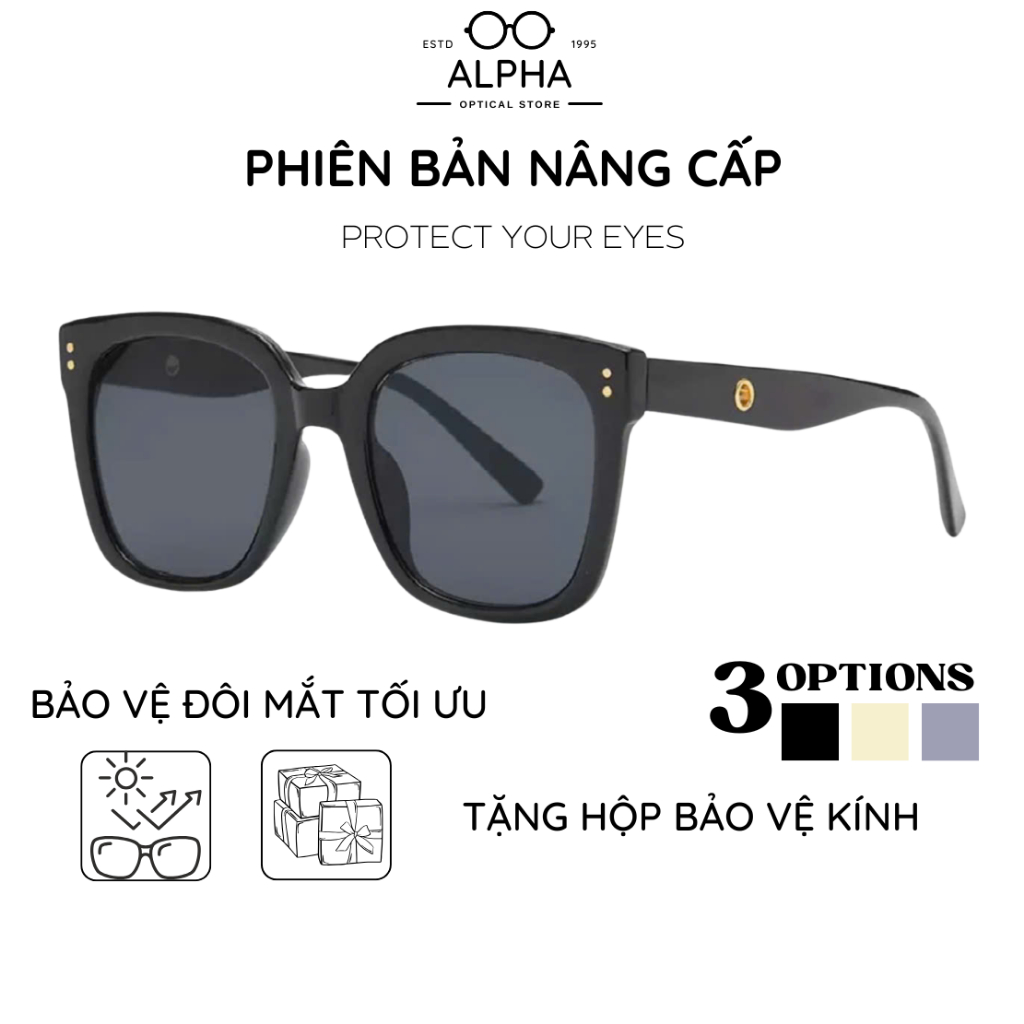 Kính mát râm gọng vuông Alpha bảo vệ mắt chống tia UV thời trang dành cho nam nữ, phong cách sang tr