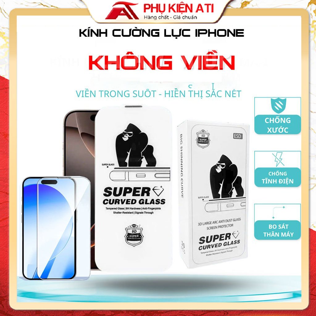 Kính cường lực không viền iphone 16 pro max 17 Pro max 16 plus 15 plus 15 pro max 14 pro max 13 xs m