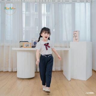 Áo sơ mi trắng, quần dài bé gái ALBERKIDS áo 2 lá cổ kèm nơ cho trẻ em 4-12 tuổi A1000-A1006