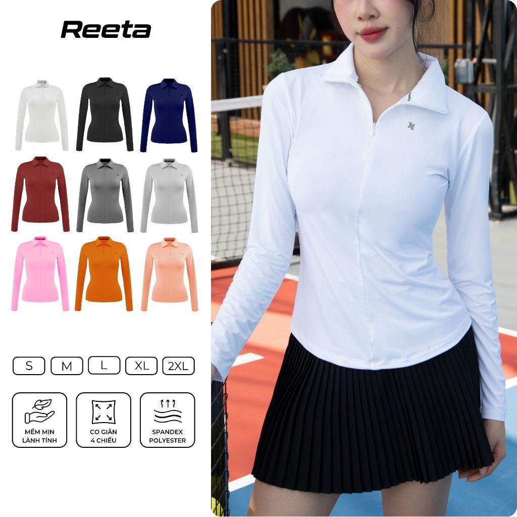 Áo polo thể thao giữ nhiệt nữ dài tay Reeta khoá kéo tập thể dục,giữ nhiệt chống nắng..A3050