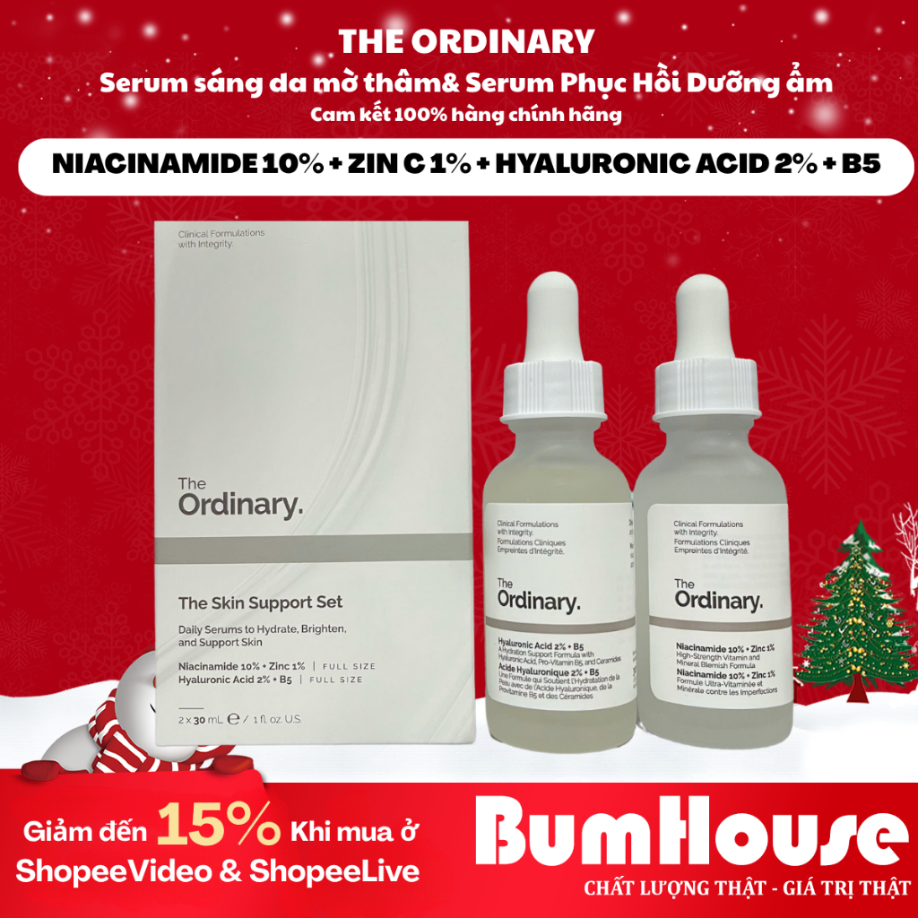 SET Serum The Ordinary Hyaluronic Acid 2% + B5 30ml Và Serum The Ordinary 10% Niacinamide + Zinc 1% 