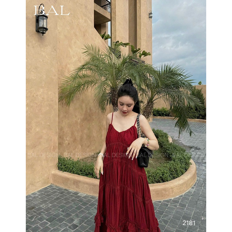 Váy Maxi 2 Dây KAB Dáng Suông Rộng Điệu Đà, Váy 2 Dây Đũi Cổ V Dáng Dài, Váy maxi đỏ