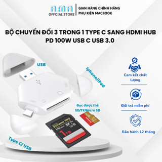  Đầu đọc thẻ nhớ đa năng SD TF 3 IN 1 cho điện thoại laptop PC. Cổng kết nối Type C USB Lightning Micrio USB 