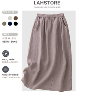Chân váy dáng dài LAHSTORE vải linen Hàn cạp chun phối túi bên dáng basic CV04 (Nâu)