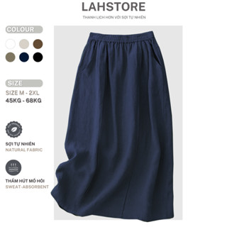 Chân váy dài công sở LAHSTORE vải linen Hàn cạp chun phối túi bên dáng basic CV04 (Xanh Đen)