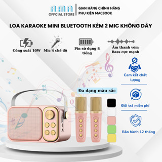 Loa Karaoke Mini Bluetooth kèm 2 Mic không dây công suất lớn, Bass mạnh, âm thanh vòm cực hay, kết nối ĐT, máy tính,Tivi