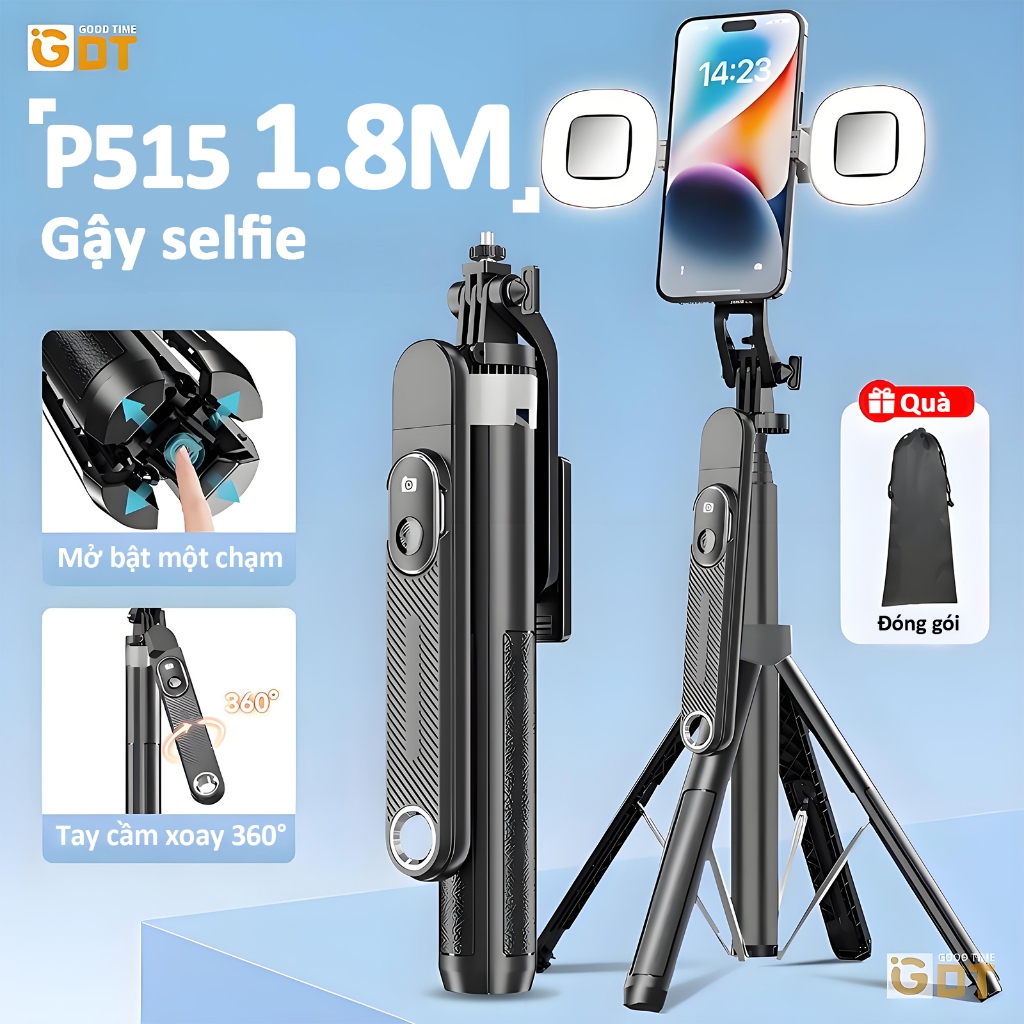 GDT P510 Gậy Chụp Ảnh 4 Chân Gậy Selfie 1m8 có điều khiển từ xa Bluetooth Tripod Giá đỡ điện Thoại