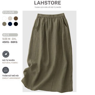 Chân váy dáng dài công sở linen LAHSTORE cạp chun phối túi bên dáng basic CV04 (Xanh Rêu)
