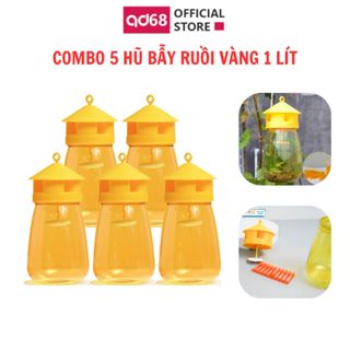 Combo 5 lồng bẫy ruồi vàng 1L kèm tinh dầu/mật dẫn dụ, hũ bẫy côn trùng bảo vệ hoa màu không độc hại