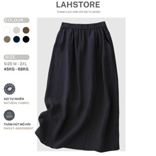 Chân váy dáng dài công sở cạp chun LAHSTORE vải linen Hàn phối túi bên dáng basic CV04 (Đen)