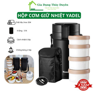 Hộp Cơm Giữ Nhiệt YADEL Cà Men Đựng Cơm Khay Riêng Biệt Cách Nhiệt 6 Tặng 1 Bộ Đũa Thìa Inox Cao Cấp