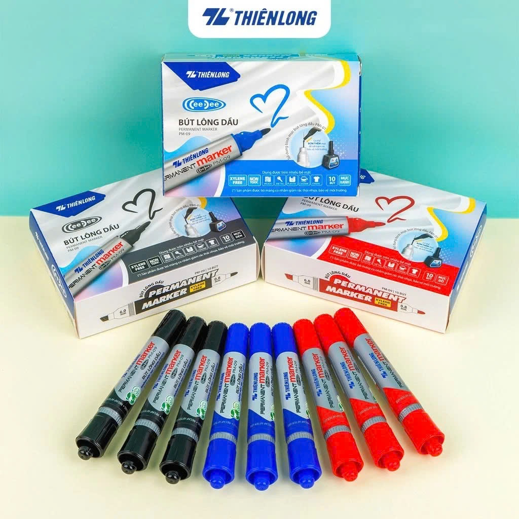 Bút Lông Dầu 2 Đầu Không Xoá Được Thiên Long PM-09 (Mực Đen)