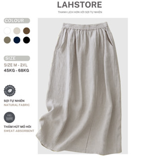 Chân váy dáng dài công sở cạp chun linen Hàn LAHSTORE phối túi bên dáng basic CV04 (Be Muối Tiêu)