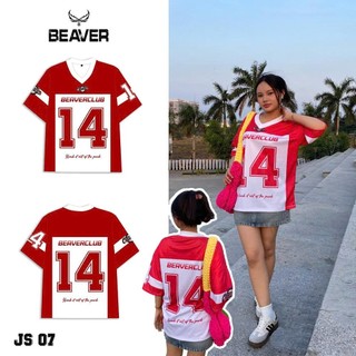 Beaver Tee Áo Thun Jersey ( JS 07 ) Form Rộng Nam Nữ Cổ Tim Phối Phong Cách Thể Thao