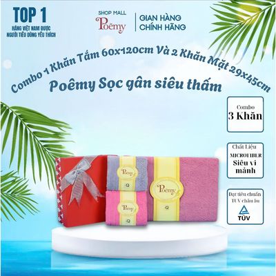 [CHÍNH HÃNG] Combo 1 Khăn Tắm 60x120cm Và 2 Khăn Mặt 29x45cm Sọc Gân | Poêmy Official