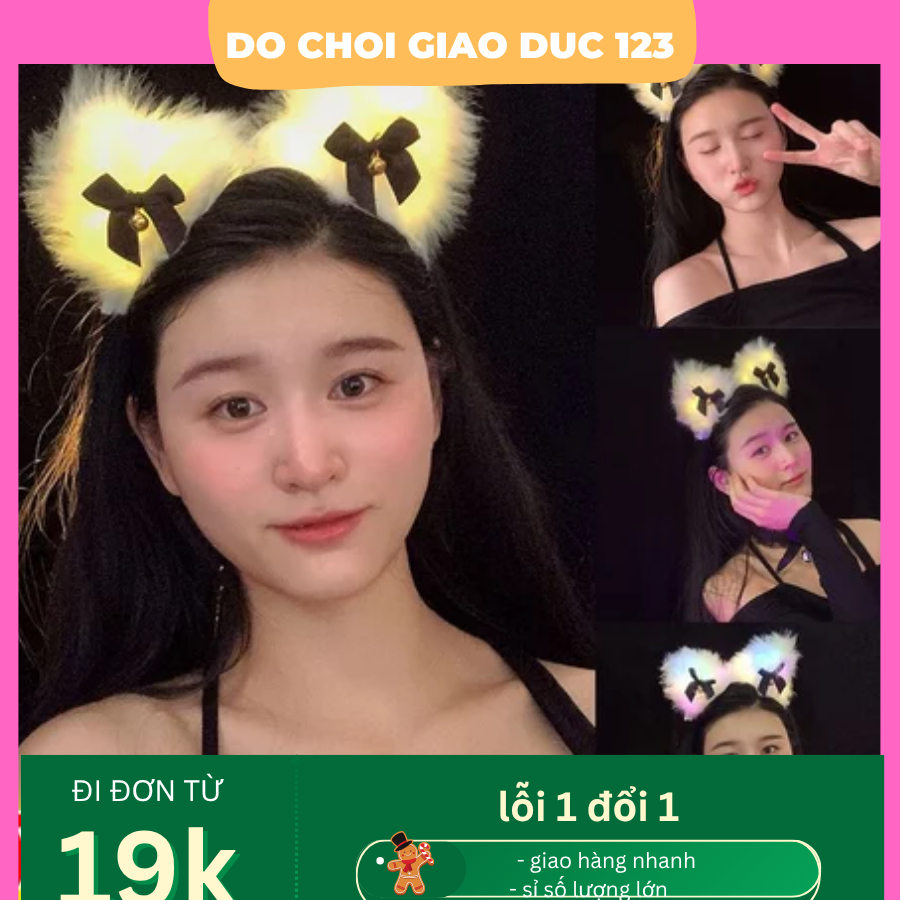 Băng đô tai  mèo có nơ có đèn