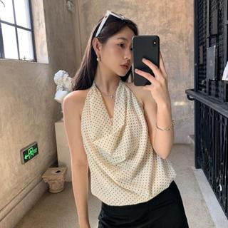 Áo cổ đổ tùng bí dáng ngắn chấm bi K9 trắng/đen - Orimi