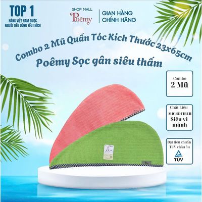 [CHÍNH HÃNG] Combo 2 Mũ Quấn Tóc Poêmy Sọc Gân Siêu Thấm Nhanh Khô KT 23x65cm | Poêmy Official