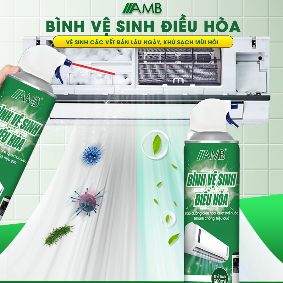 Bộ vệ sinh máy lạnh AMB dụng cụ túi vệ sinh điều hòa khử mùi hiệu quả, đánh bay bui bẩn bám dính, bình 500ml