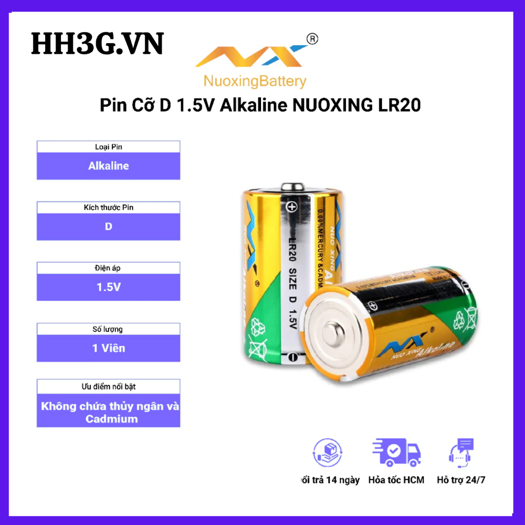 Pin Cỡ D 1.5V Alkaline NUOXING LR20 – Pin Đại Dung Lượng Cao Cho Đồ Chơi, Đèn Pin