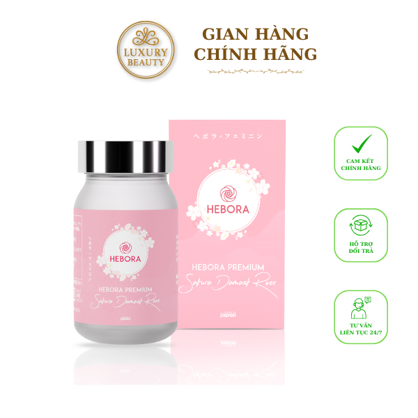 Viên Uống Thơm Cơ Thể Hebora Premium Sakura & Damask Rose Từ Nhật Bản Hộp 60 viên